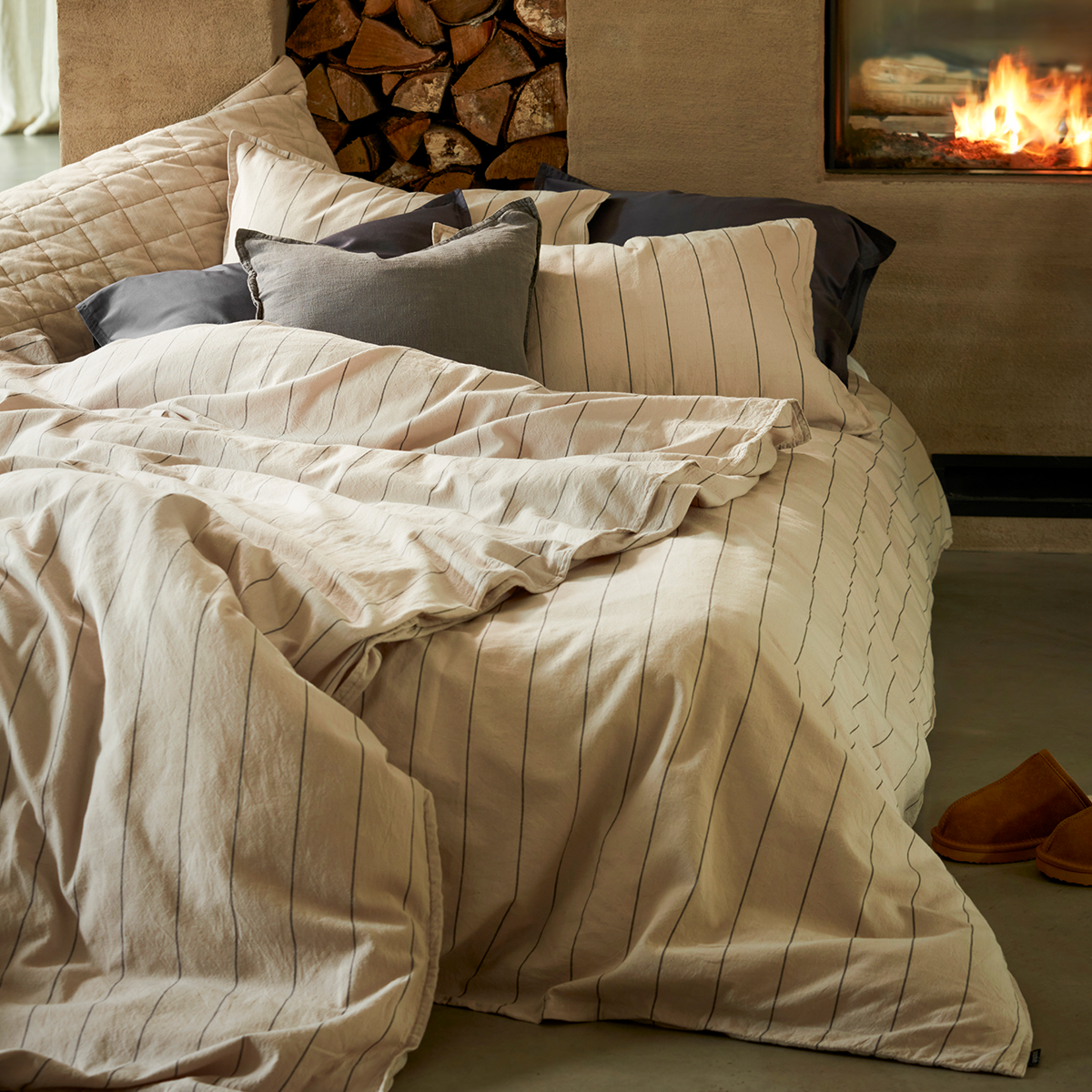 Gripsholm Påslakanset linneblandning med smal rand